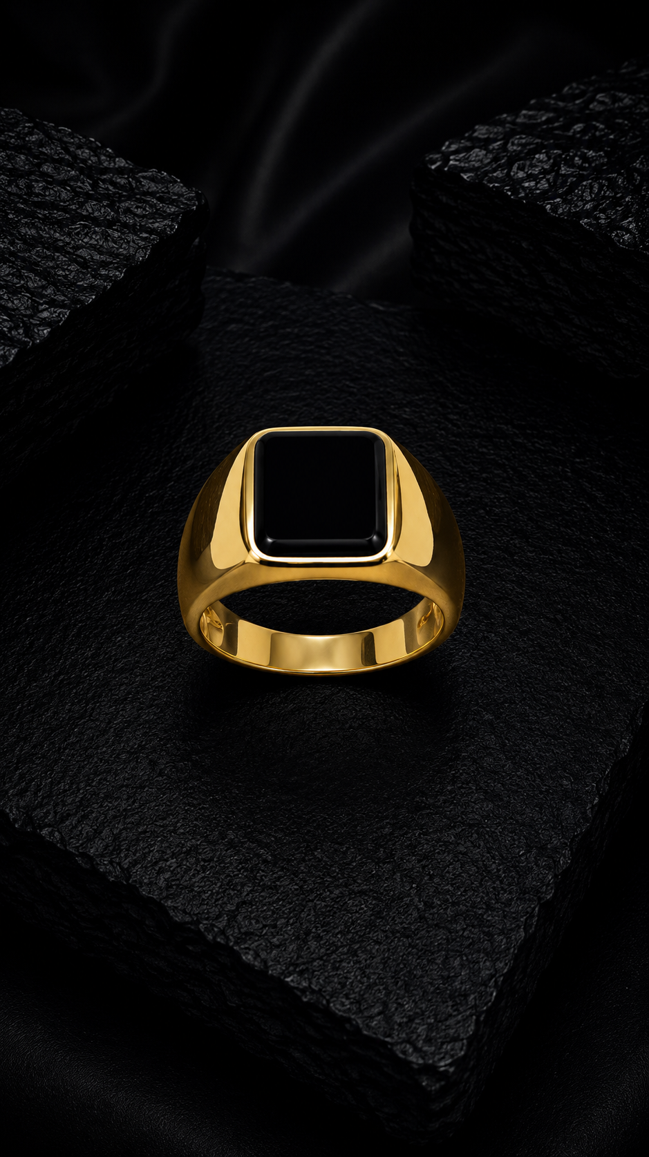 18K Gold Black Onyx Signet Ring