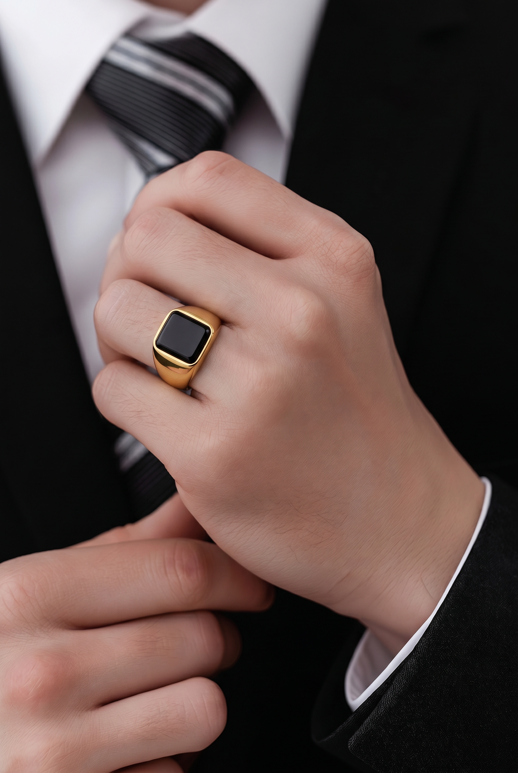 18K Gold Black Onyx Signet Ring